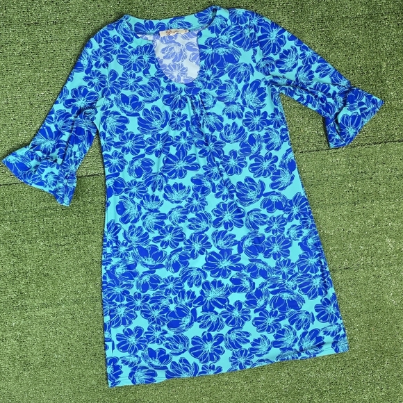 ARYEH | ROUND SPLIT SCOOP NECK ELBOW BELL SLEEVE FLORAL DRESS - Picture 10 of 13